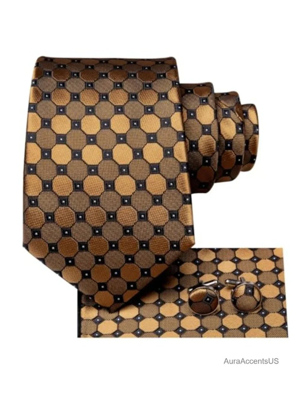 Silk Tie Set with Cufflinks and Pocket Square - Men's Formal Accessory